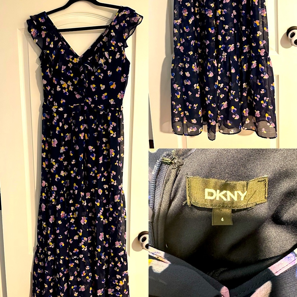 Navy blue dress with floral print